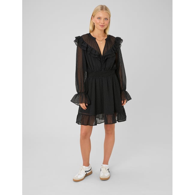 Robe courte à volants noir <span itemprop=