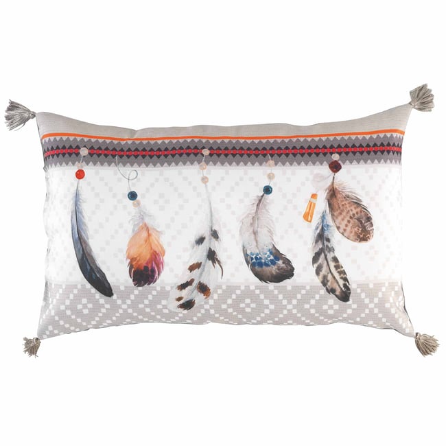 Coussin Pompons Collection Ika-Plumes blanc <span itemprop=
