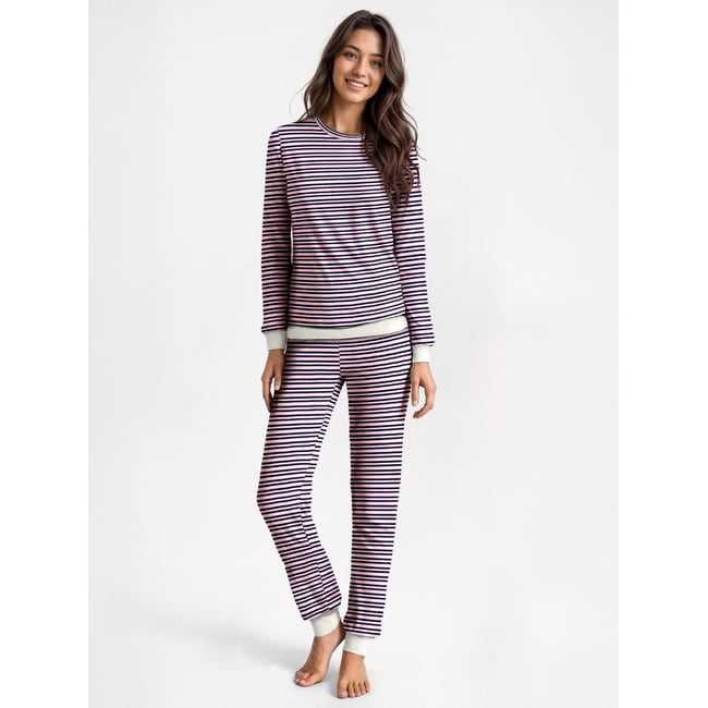 Pyjama avec bords élastiques manches longues Coton NIGHTWEAR XTRA bleu foncé <span itemprop=