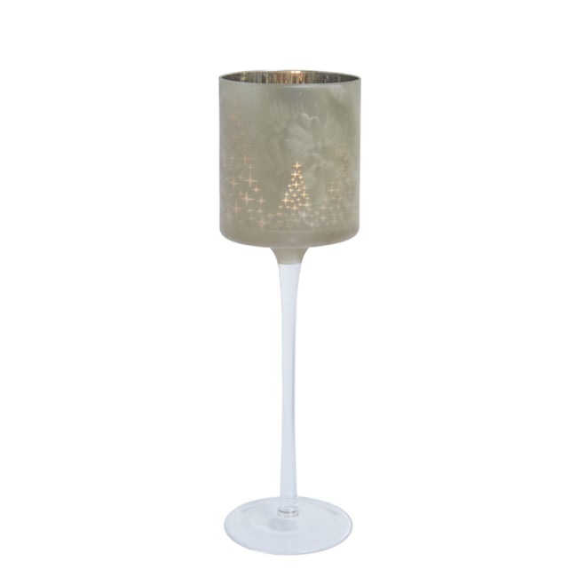Photophore décoratif à pied en verre dépoli H30 NOËL Couleur gris <span itemprop=