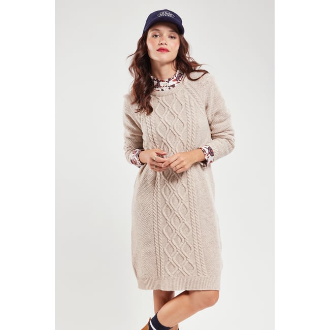 Robe pull en laine beige chiné <span itemprop=