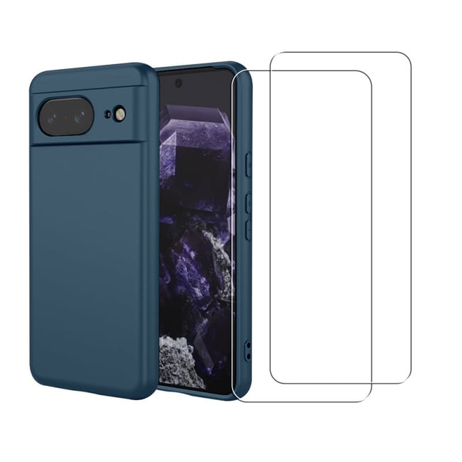 Coque Pixel 8 antichoc + 2 vitres bleu <span itemprop=
