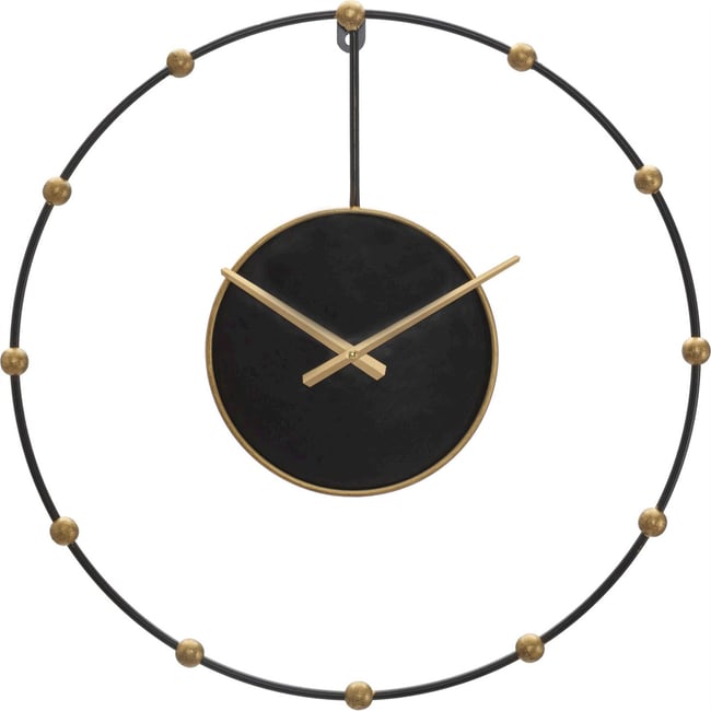 Horloge murale ronde en fer style glamour GLAM Couleur noir et doré <span itemprop=