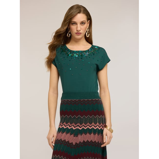 T-shirt avec broderie de paillettes vert <span itemprop=