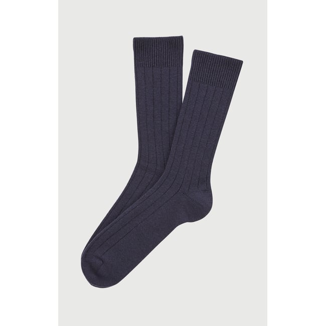 Chaussettes en laine et cachemire couleur unie Marine marine <span itemprop=