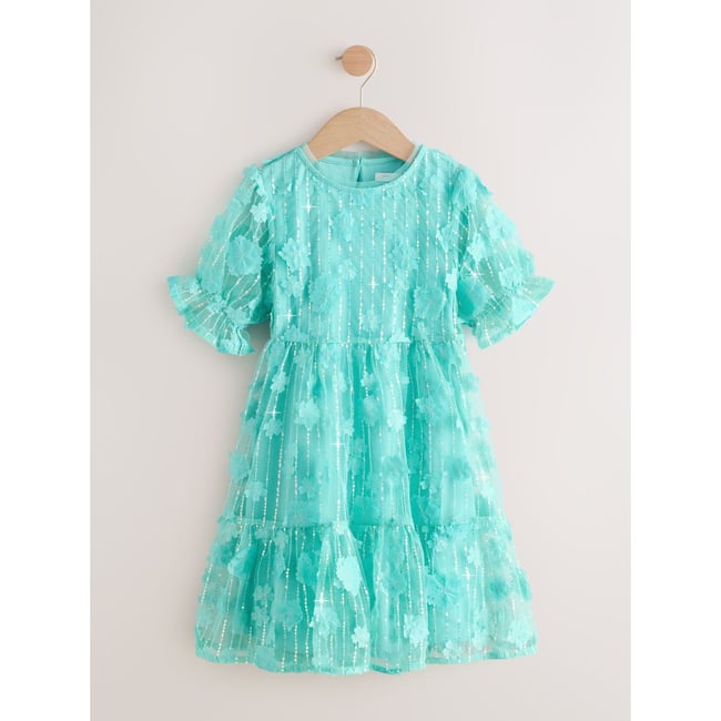 Robe de soirée en mesh florale à sequins bleu sarcelle <span itemprop=