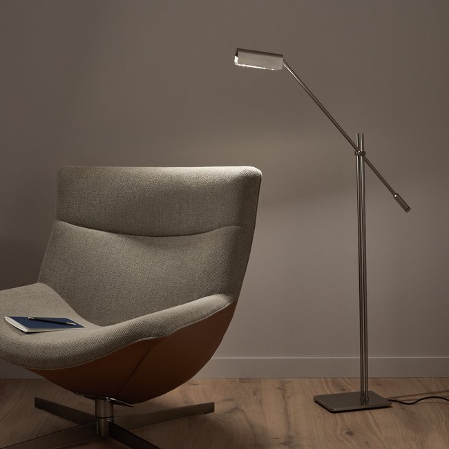 Gearticuleerde staande lamp, leeslamp, satijnnikkel, Phili <span itemprop=