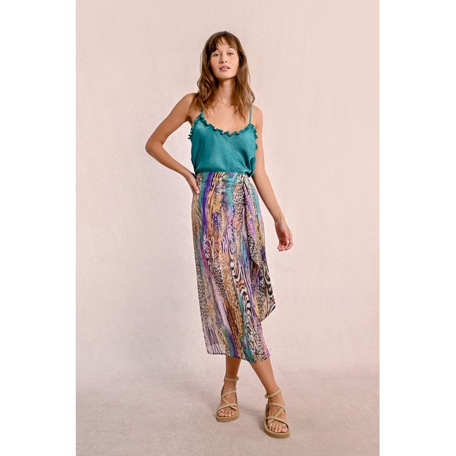 Longue jupe imprimée, en semi-transparence multicolore <span itemprop=