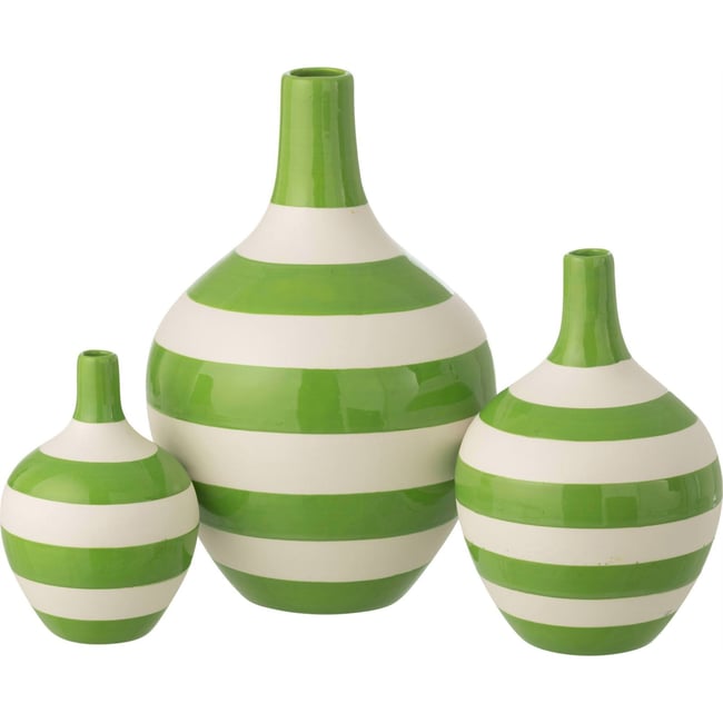 Set de 3 vases lignés en porcelaine Couleur blanc et vert <span itemprop=