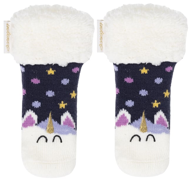 Chaussettes anti-dérapantes maille jacquard, picots antidérapants bleu <span itemprop=