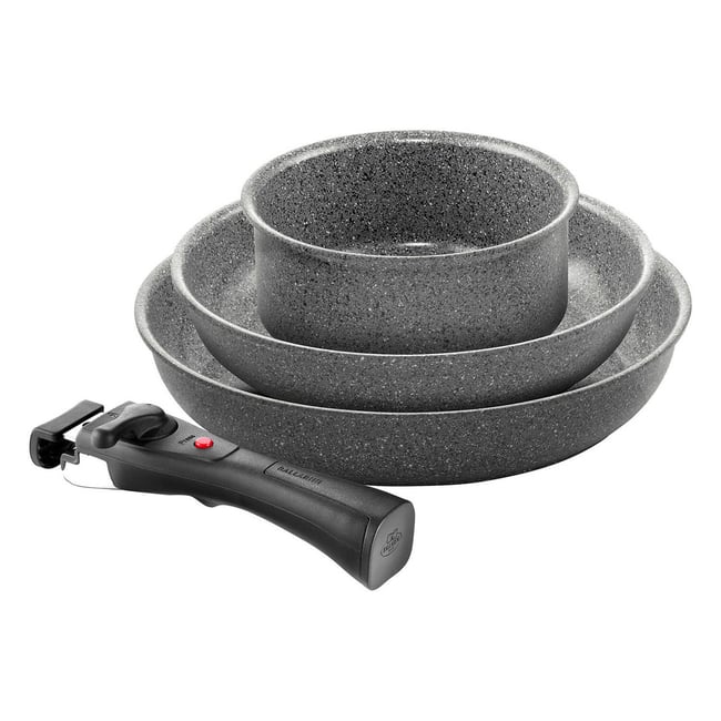 Set de 4 poêles Torre (Poêle 24 cm + Poêle 28 cm + Casserole 16 cm + Poignée amovible) gris <span itemprop=