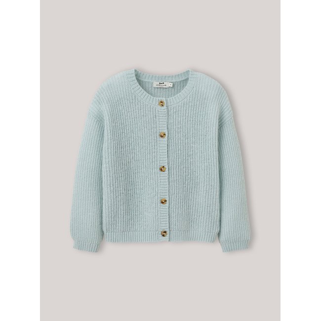 Cardigan avec laine et mohair vert d'eau <span itemprop=