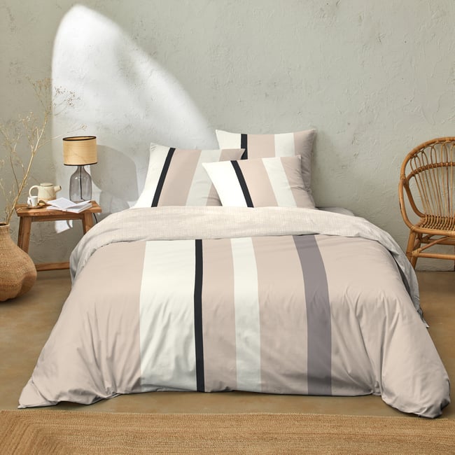 Parure de lit en coton rayures beige, CALLY multicolore <span itemprop=