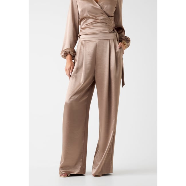 Pantalon Large En Satin beige <span itemprop=