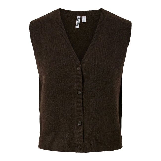 Gilet senza maniche scollo a V marrone cioccolato PIECES