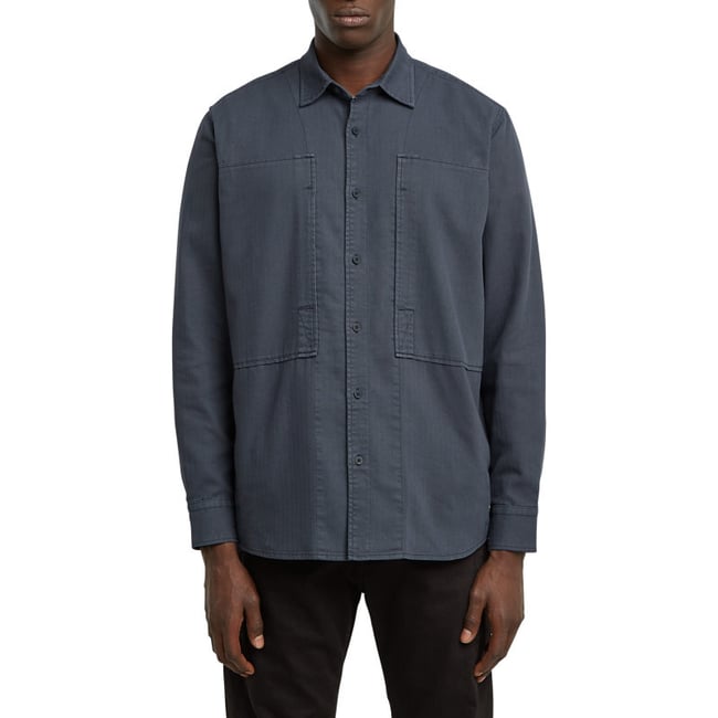 Chemise marine unie avec une col français et une coupe droite marine <span itemprop=