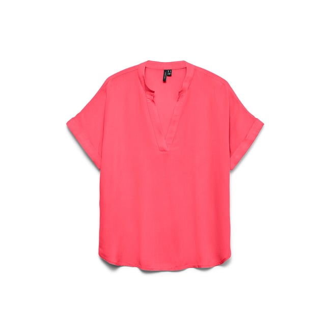 Blouse col v, manches courtes corail <span itemprop=