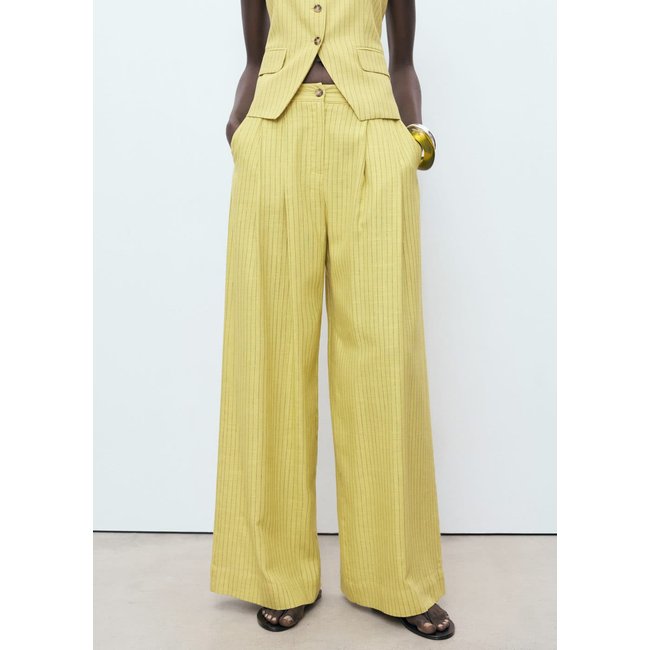 Pantalon costume droit rayures citron vert <span itemprop=