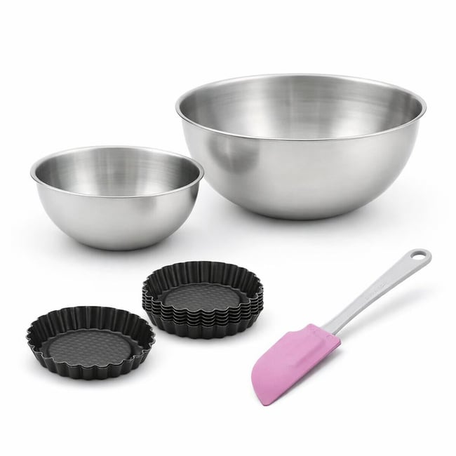 Set de 9 ustensiles de pâtisserie 6 moules à gâteaux 2 bols noir <span itemprop=