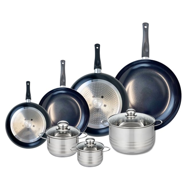 4 poêles 20/24/28/32cm + 3 faitouts 12/14/20cm PRIMA BRILLANT noir <span itemprop=