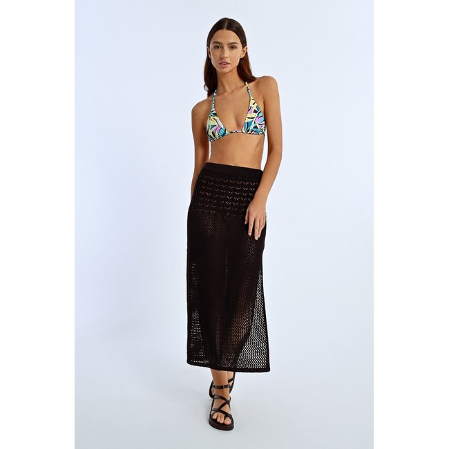 Longue jupe en maille ajourée noir <span itemprop=