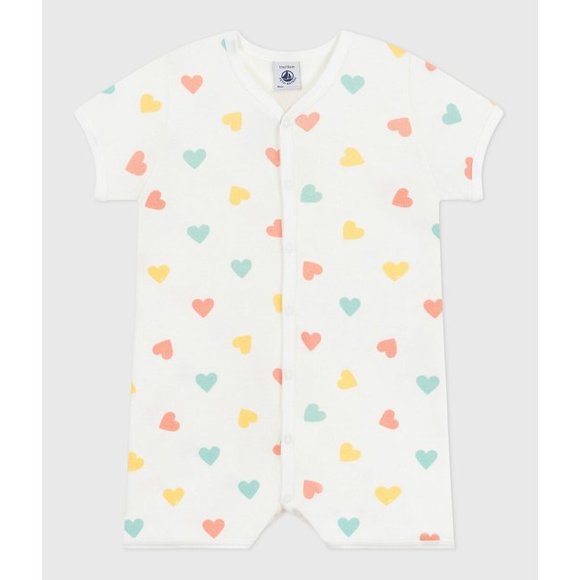 Tuta corta in cotone a cuori bianco PETIT BATEAU