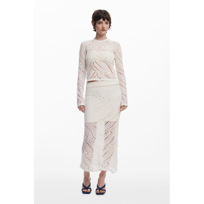 Desigual - Jupe en dentelle beige <span itemprop=