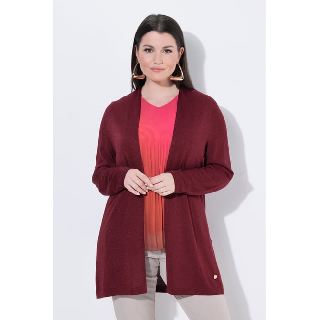 Cardigan long avec effet scintillant rouge vin <span itemprop=