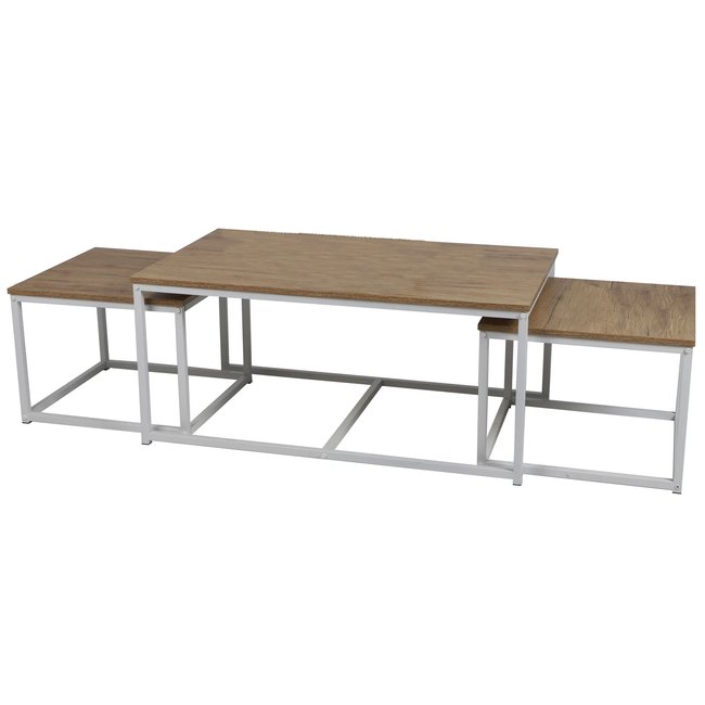 Set de 3 tables basses gigognes bois et métal blanc 100xx60x45cm Couleur blanc <span itemprop=