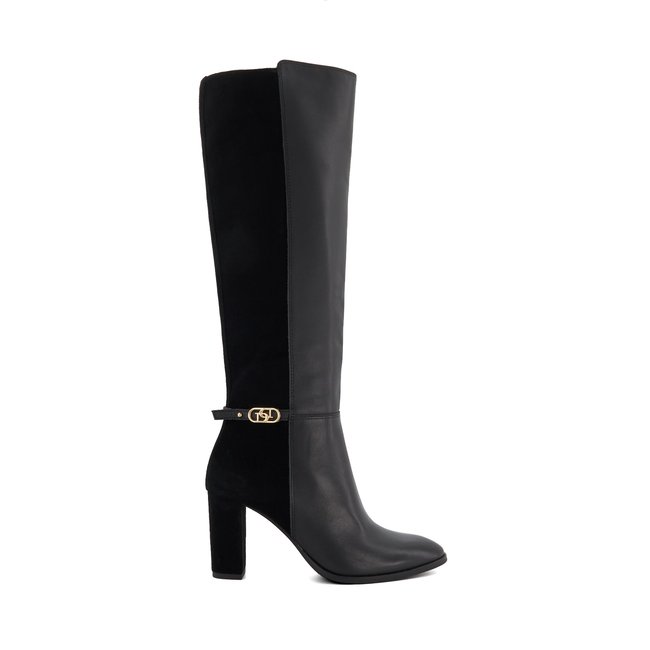 Bottes au genou à talons - SOLIA noir cuir <span itemprop=