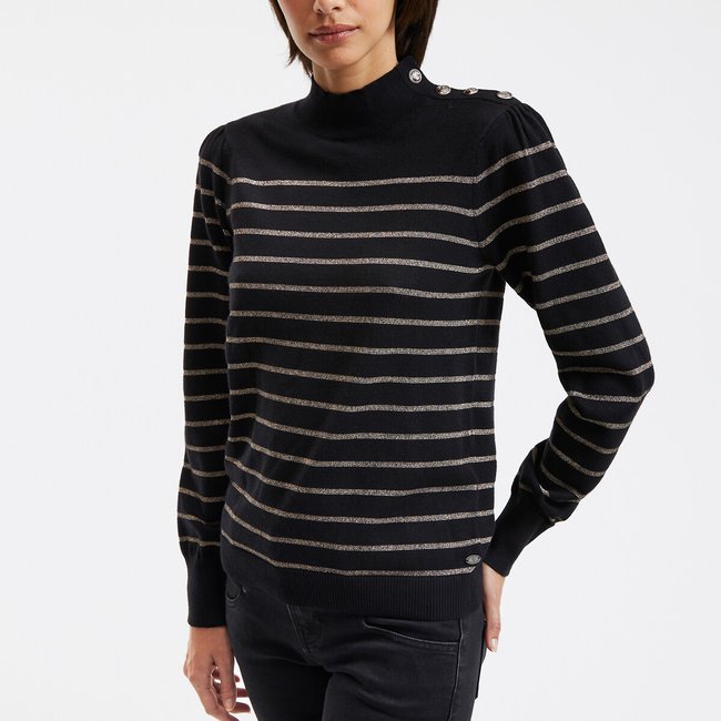 Breton Striped Jumper with High Neck, black/gold-coloured, FREEMAN T. PORTER