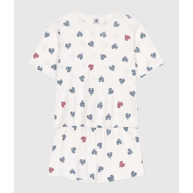 Pijama-calção em algodão, mangas curtas branco estampado <span itemprop=