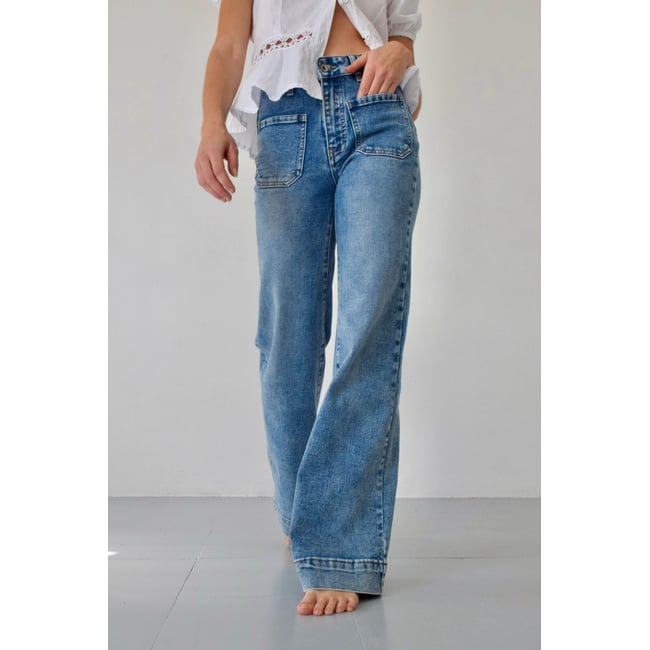 Jean stretch taille mi-haute CLAUDIA bleu <span itemprop=