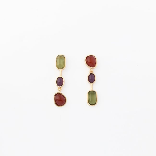 Boucles d'oreilles cabochons violet et vert vert <span itemprop=
