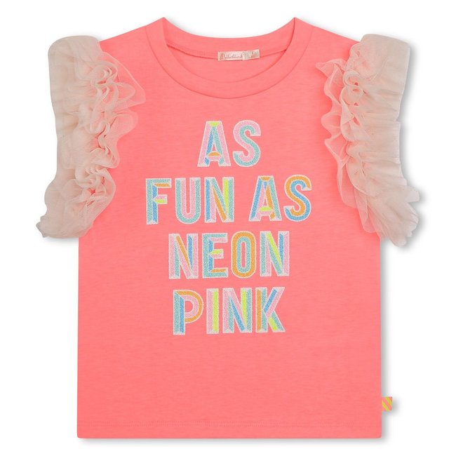 T-shirt avec manches en tulle rose fluo <span itemprop=