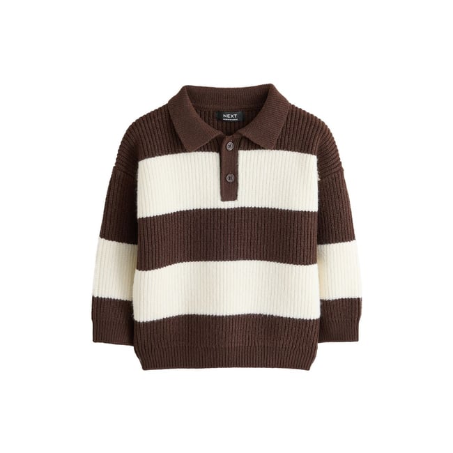 Polo de rugby rayé en maille marron/crème <span itemprop=