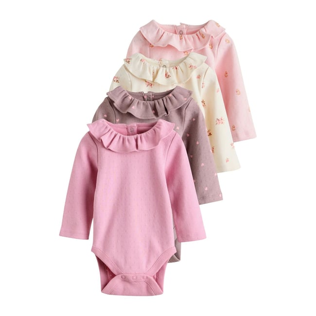 Bodies à volants bébé, lot de 4 rose/crème/marron ditsy <span itemprop=