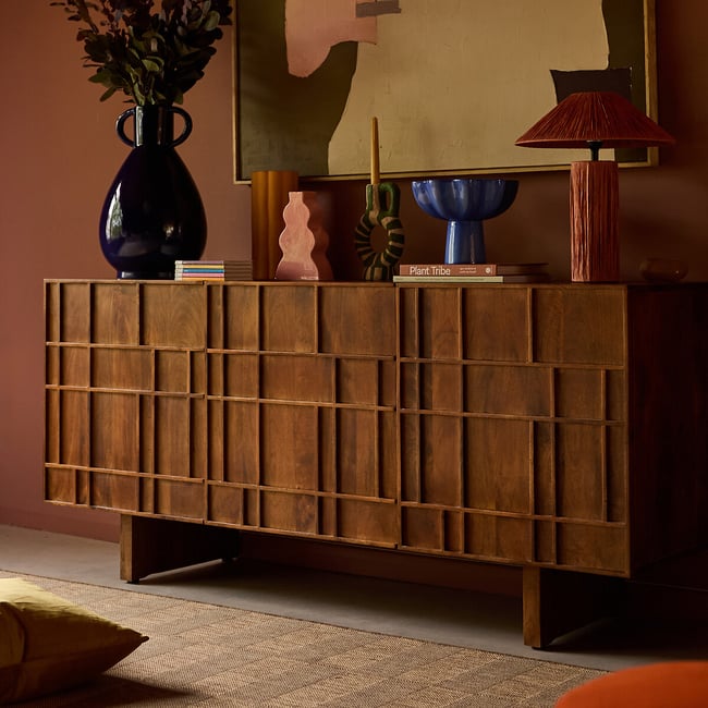 Rushden Mango Wood 3 Door Sideboard, dark brown, SWOON