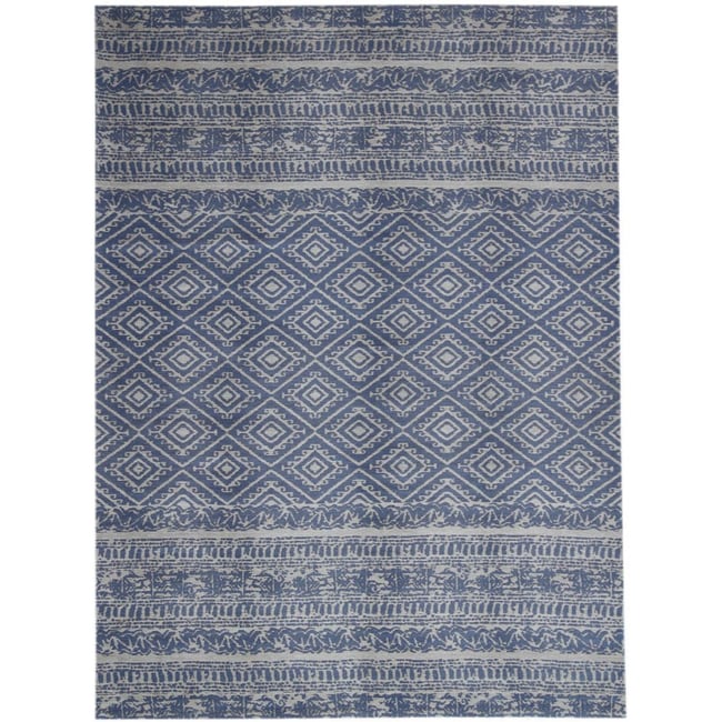 Tapis extérieur fait main, ENSOLEILLE Couleur bleu, gris <span itemprop=