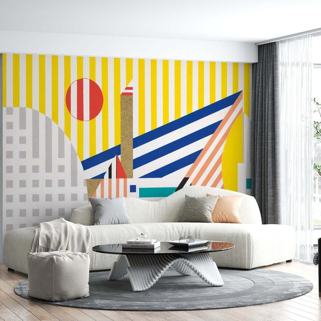 Papier peint panoramique avec lignes géométriques abstraites - 170x260 cm (l x h) Couleur multicolore <span itemprop=