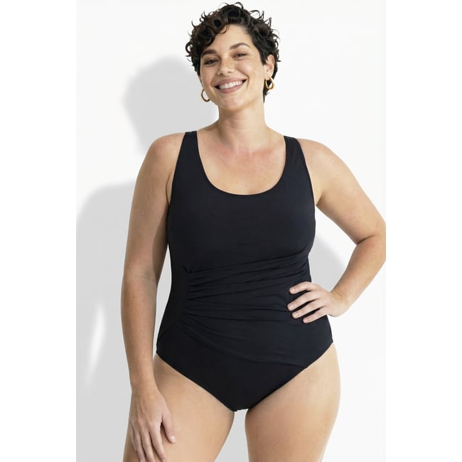 Maillot de bain à bonnets souples, drapé noir <span itemprop=