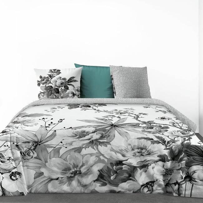 Housse de couette 240x220 Gallica + 2 taies coton 57 fils gris <span itemprop=
