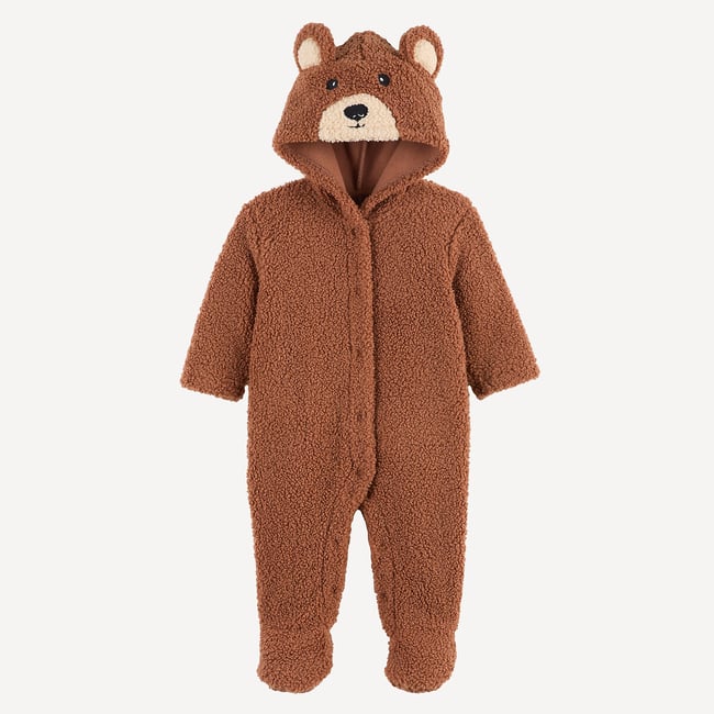 Onesie met kap, met berenprint, van sherpa <span itemprop=