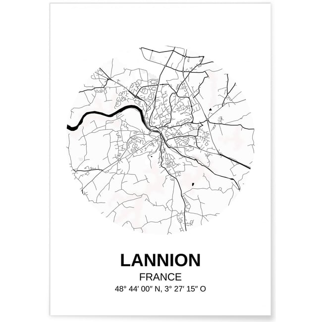 Affiche Carte Lannion Couleur blanc <span itemprop=