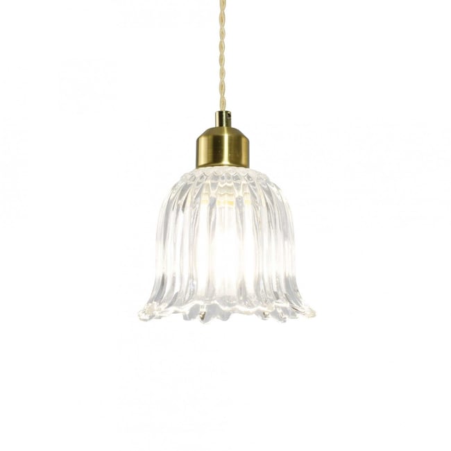 Suspension en verre strié, AVELLE Couleur transparent et doré <span itemprop=