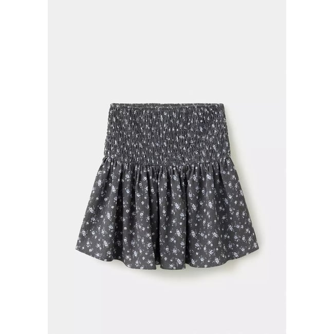 Jupe florale froncée gris anthracite <span itemprop=