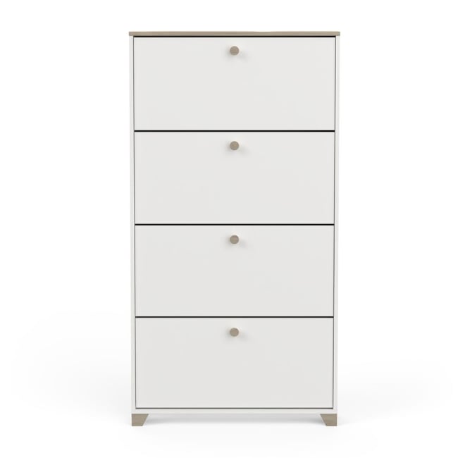 Meuble à chaussures 4 abattants décor chêne kronberg et blanc - L80,8 cm Couleur bois clair <span itemprop=