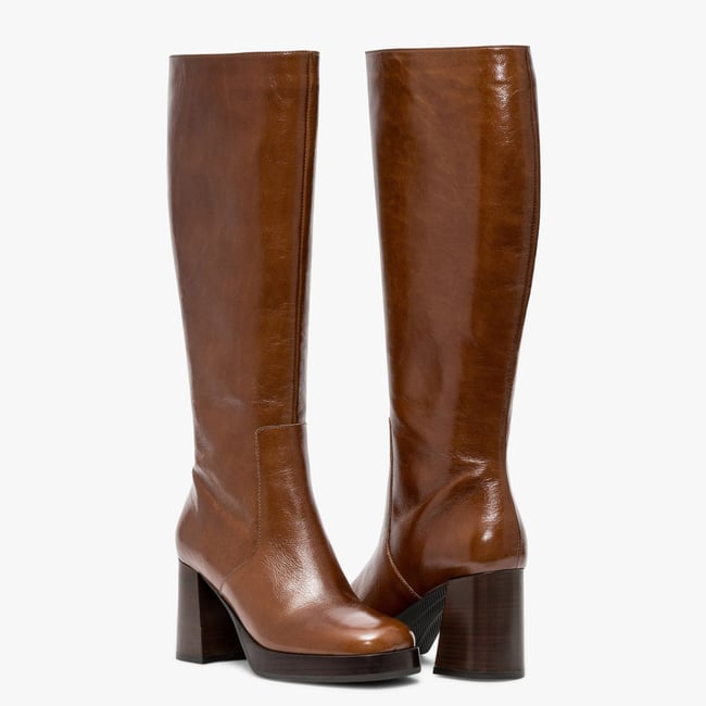 Bottes Vintage Romano Firenze - Cuir Marron Foncé - Taille 40 (US 8) - Talon Haut >7cm - Occasion
