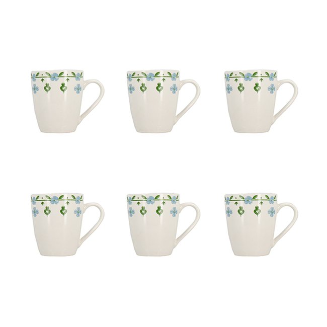 Lot de 6 mugs 36cl en porcelaine, PRIMAVERA Couleur blanc-bleu <span itemprop=