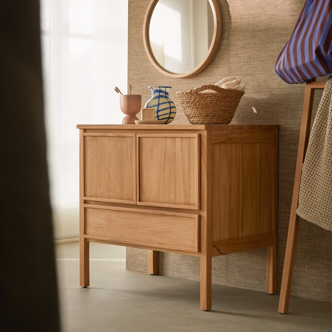 Buffet bas en Teck massif, JANE Couleur naturel <span itemprop=